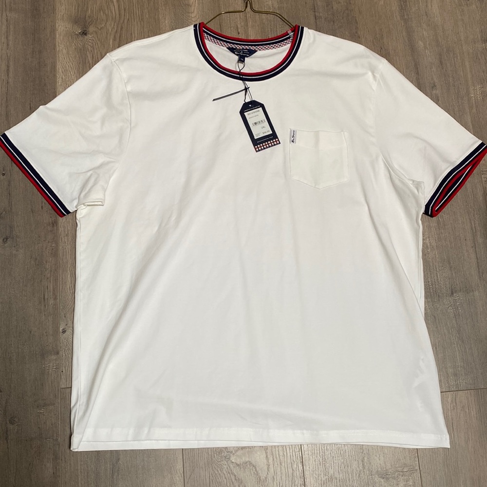 Ben Sherman Mens White Short Sleeved Shirt with Blue and Red Trim, Size XXL NwT